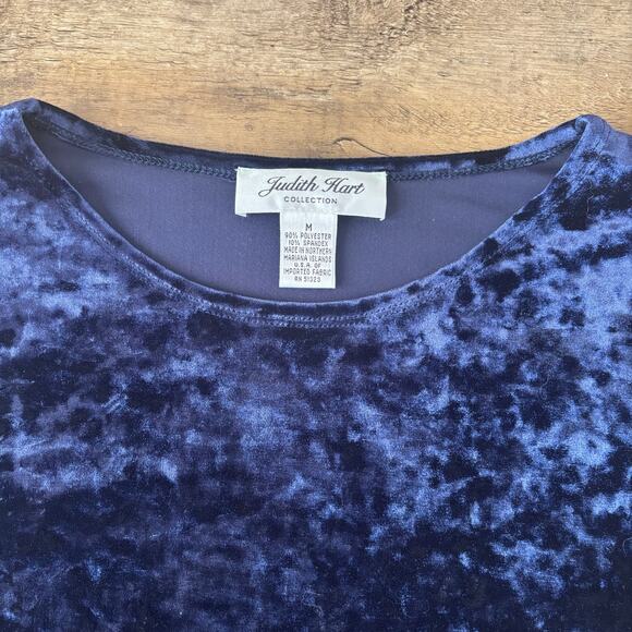 Judith Hart Navy Blue Crushed Velvet Long Sleeve Top - Picture 4 of 4